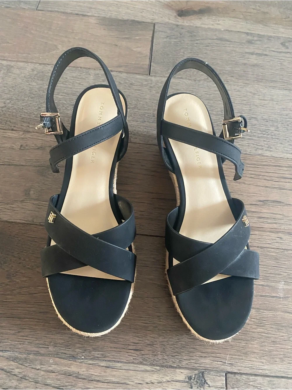 NEW Tommy Hilfiger Black Espadrille Wedge Sandals Size 9 Women’s